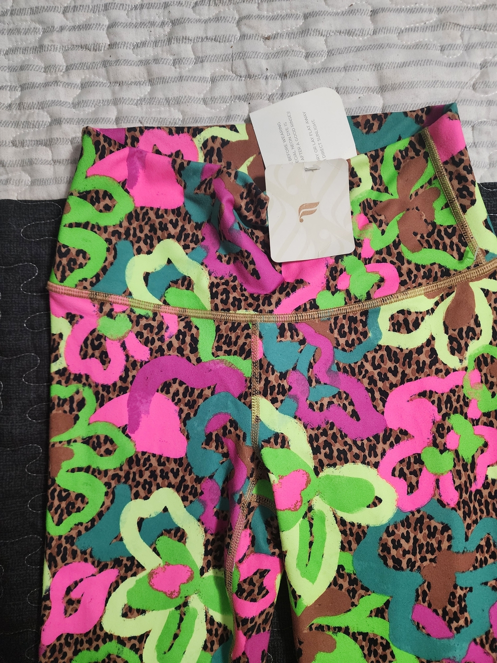 Fablectics Neon Floral Leopard Print Leggings